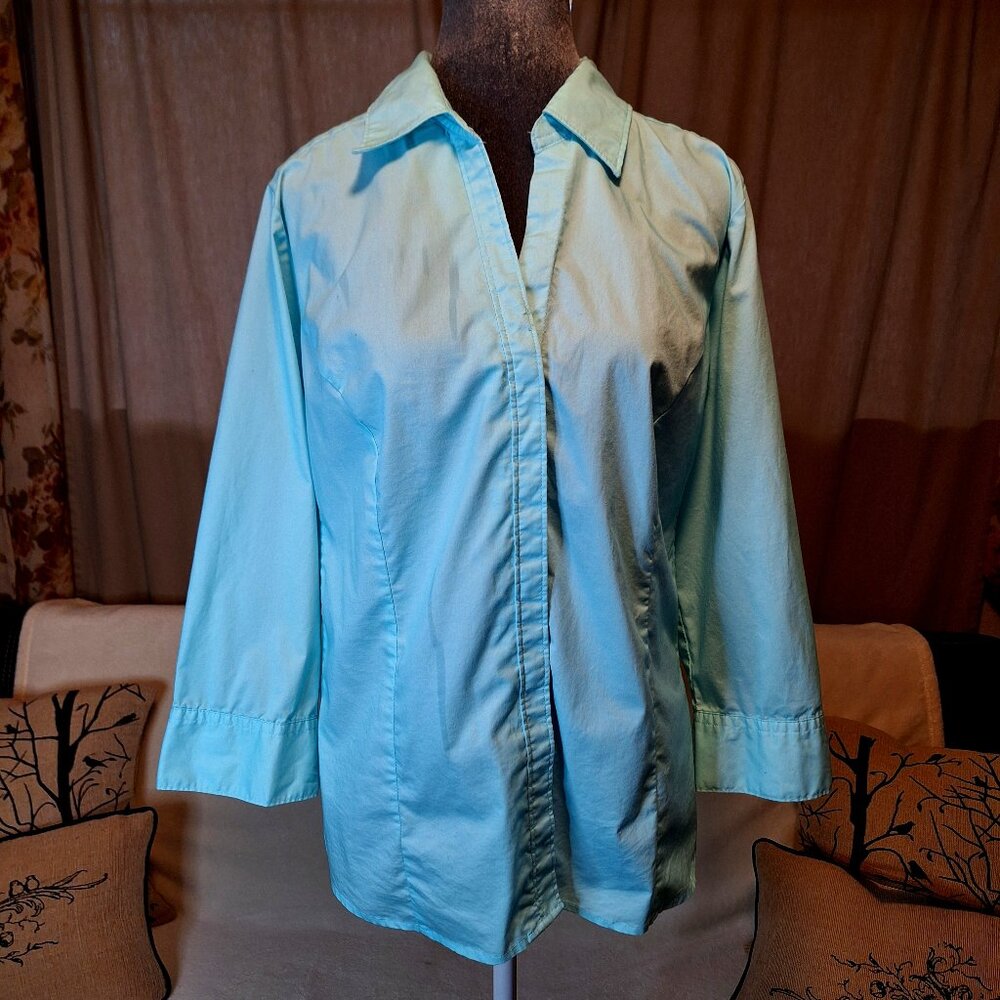 Light Turquoise V-Neck Button Down Top